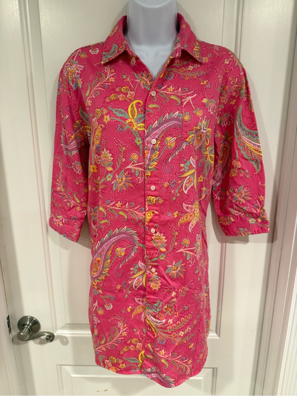 Lauren Ralph Lauren Hot Pink Paisley Button-Front Dress / sleep shirt